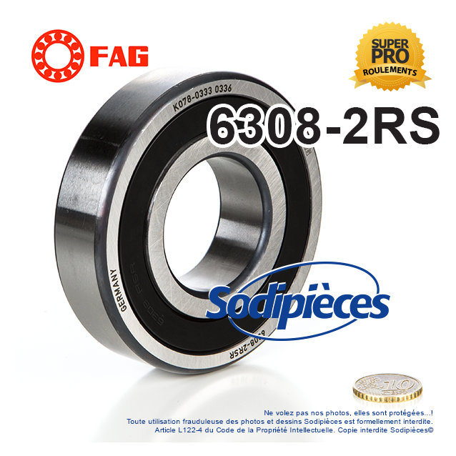 Roulement à billes 6308-2RS FAG. Double étanchéité