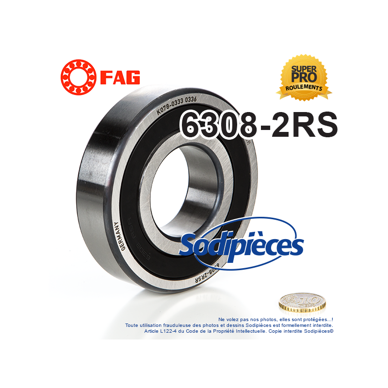 Roulement à billes 6308-2RS FAG. Double étanchéité