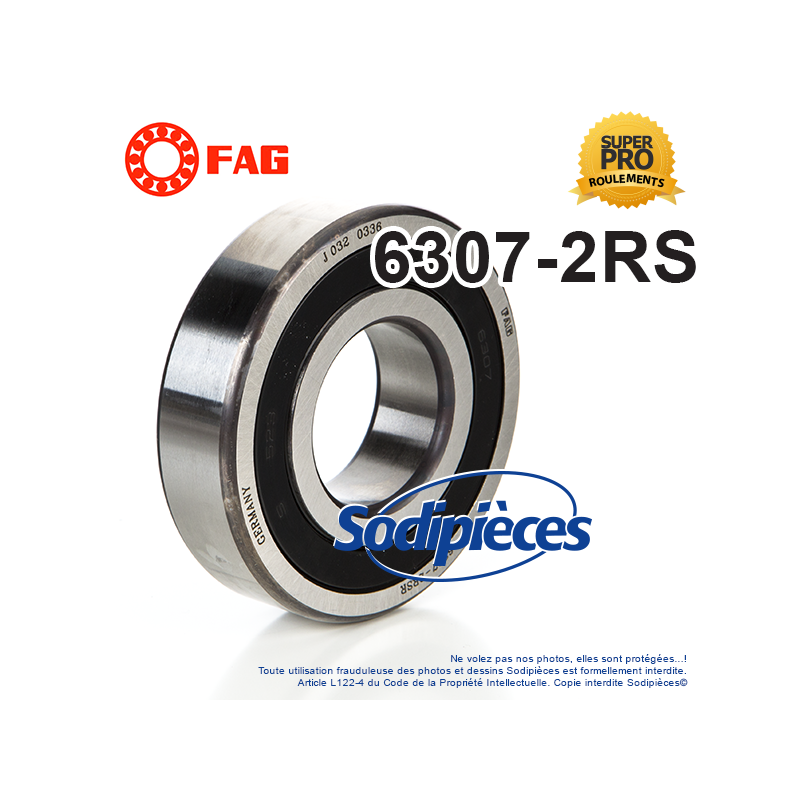 Roulement à billes 6307-2RS FAG. Double étanchéité