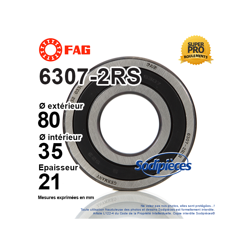 Roulement à billes 6307-2RS FAG. Double étanchéité