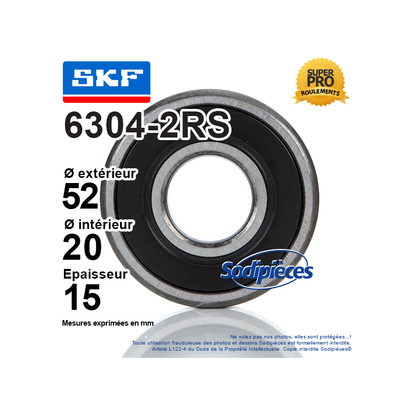 Roulement à billes 6304-2RS SKF. Double étanchéité