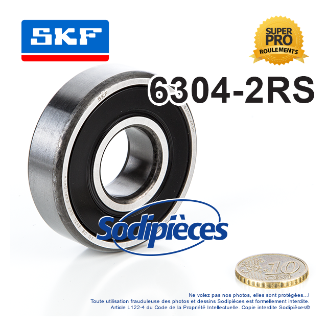 Roulement à billes 6304-2RS SKF. Double étanchéité