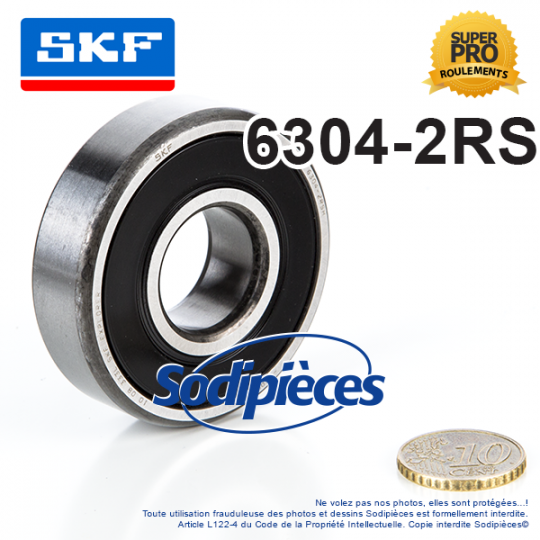 Roulement à billes 6304-2RS SKF. Double étanchéité