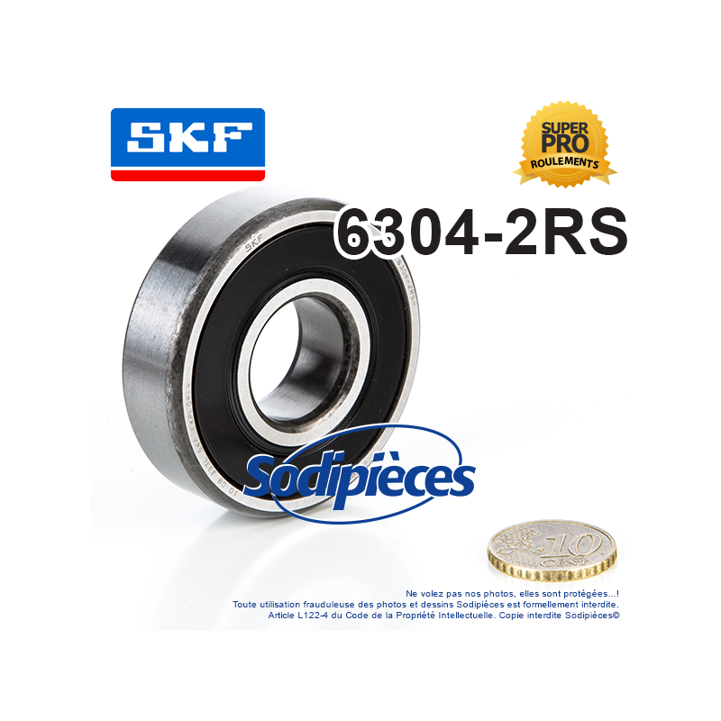 Roulement à billes 6304-2RS SKF. Double étanchéité