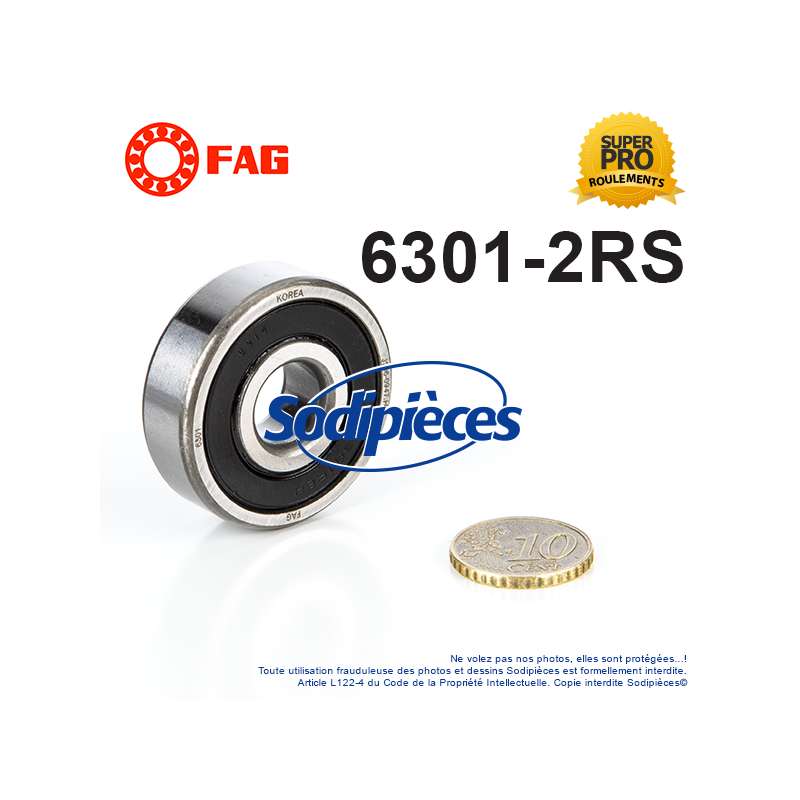 Roulement à billes 6301-2RS FAG. Double étanchéité