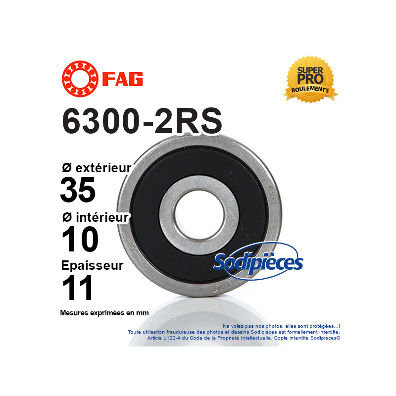 Roulement à billes 6300-2RS FAG. Double étanchéité