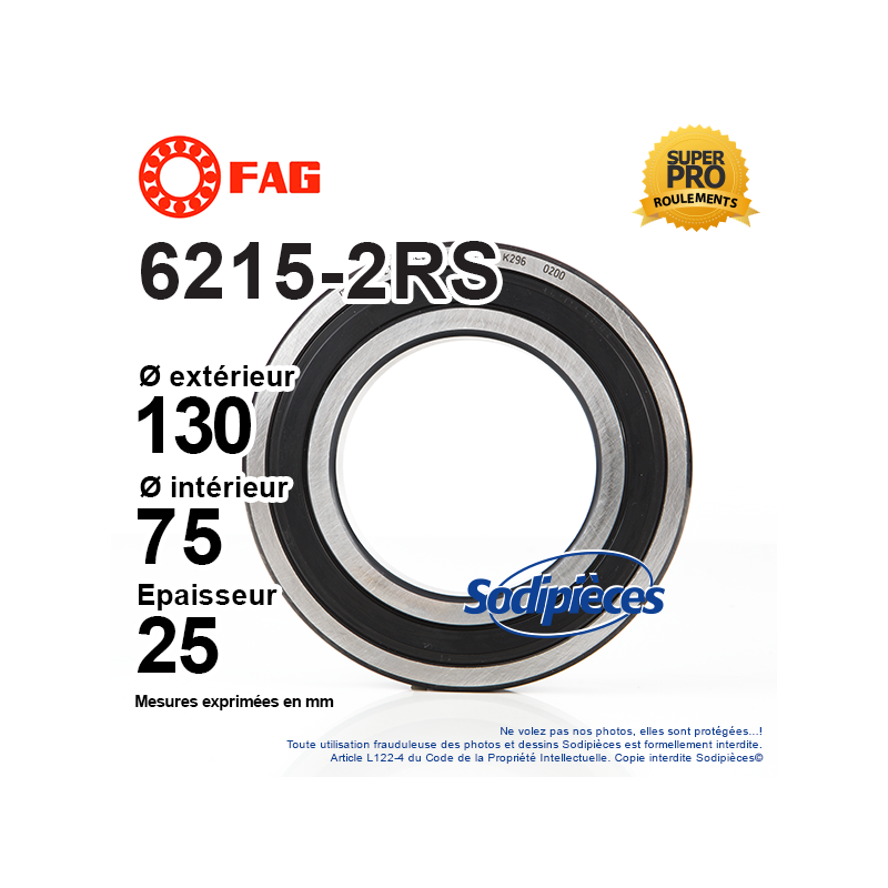 Roulement à billes 6215-2RS FAG. Double étanchéité