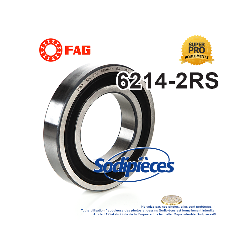 Roulement à billes 6214-2RS FAG. Double étanchéité