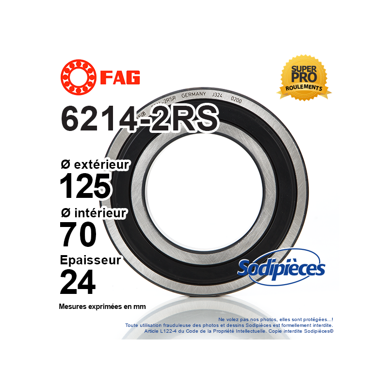 Roulement à billes 6214-2RS FAG. Double étanchéité