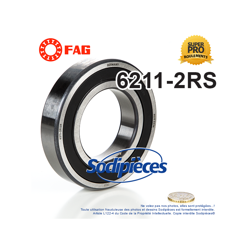 Roulement à billes 6211-2RS FAG. Double étanchéité