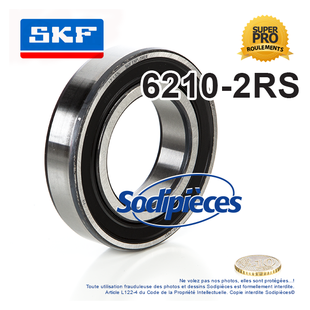 Roulement à billes 6210-2RS SKF. Double étanchéité