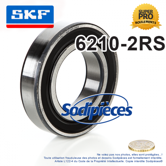 Roulement à billes 6210-2RS SKF. Double étanchéité