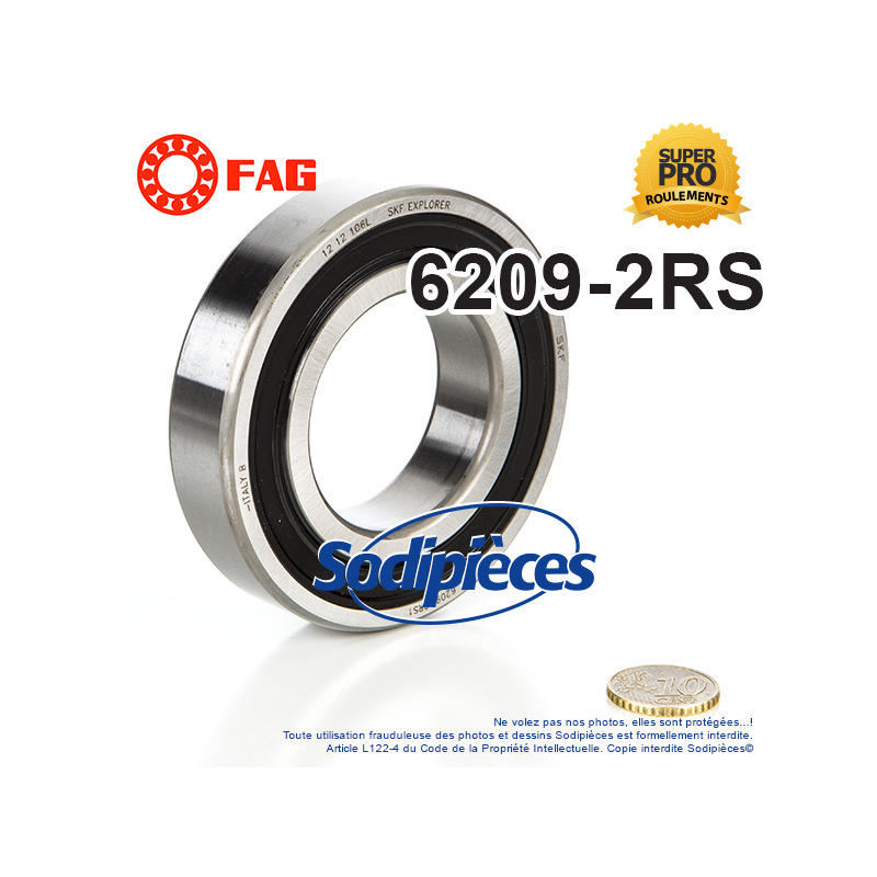 Roulement à billes 6209-2RS FAG. Double étanchéité