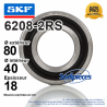 Roulement à billes 6208-2RS SKF. Double étanchéité