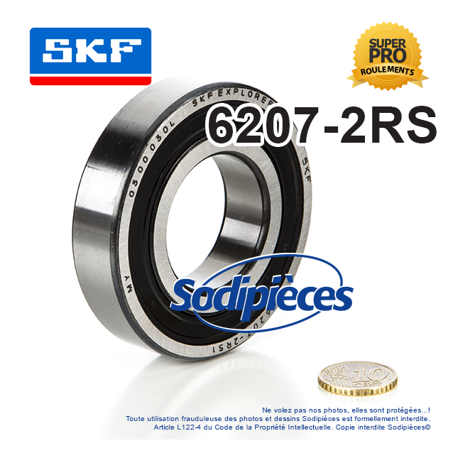 Roulement à billes 6207-2RS SKF. Double étanchéité