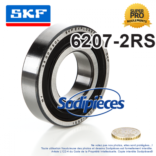 Roulement à billes 6207-2RS SKF. Double étanchéité