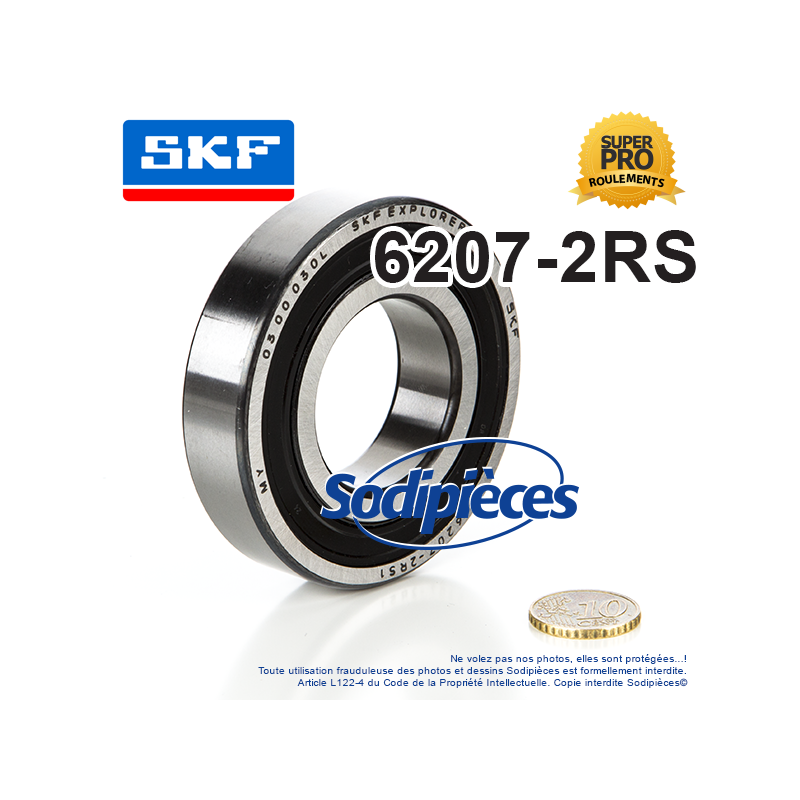 Roulement à billes 6207-2RS SKF. Double étanchéité