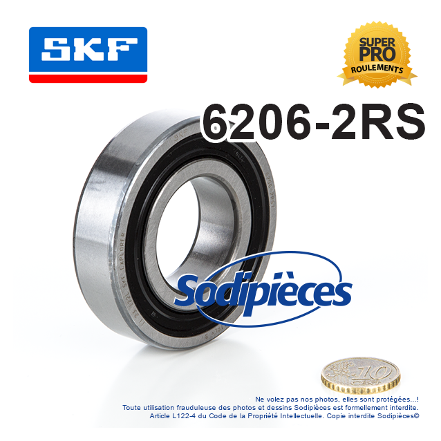 Roulement à billes 6206-2RS SKF. Double étanchéité