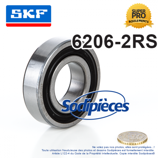 Roulement à billes 6206-2RS SKF. Double étanchéité