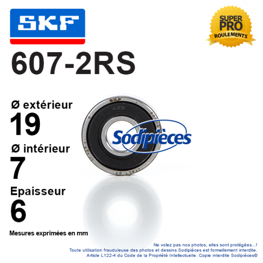 Roulement à billes 607-2RS SKF. Double étanchéité