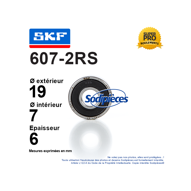 Roulement à billes 607-2RS SKF. Double étanchéité