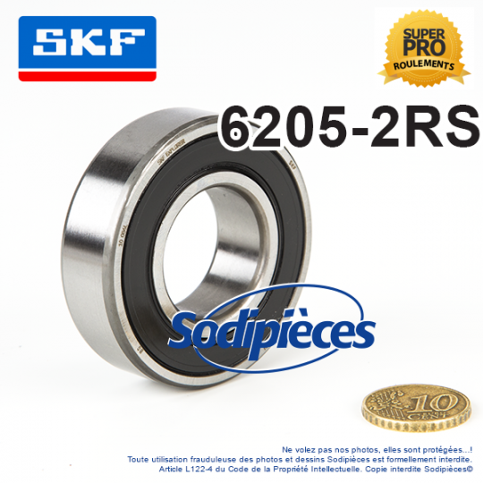 Roulement à billes 6205-2RS SKF. Double étanchéité