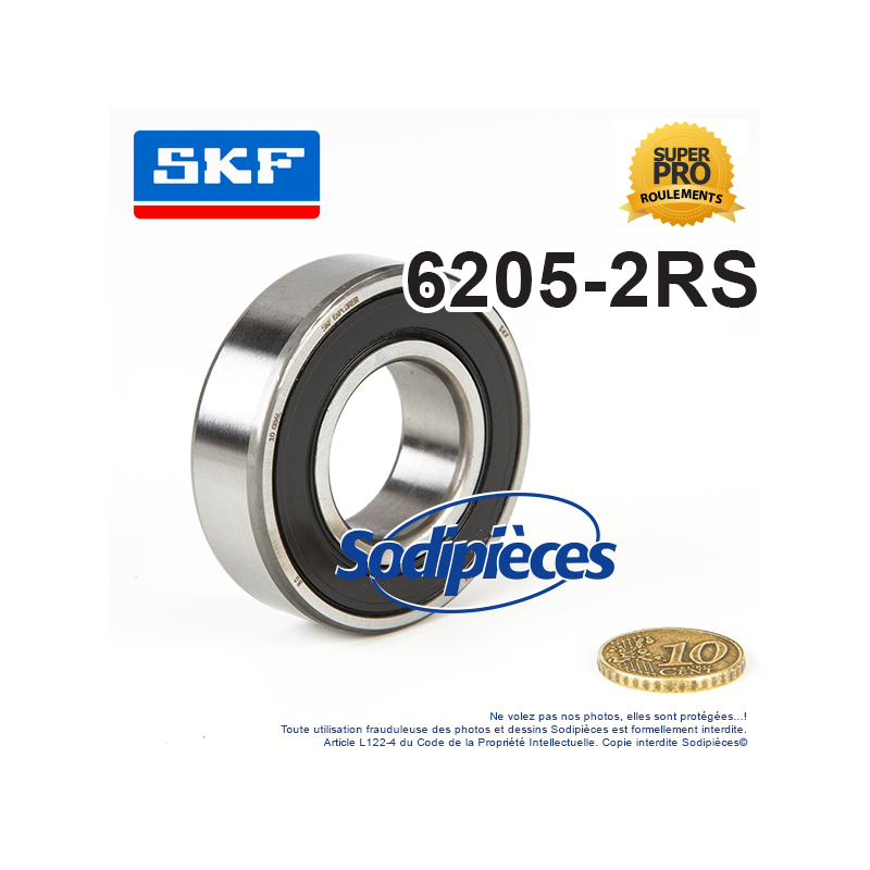 Roulement à billes 6205-2RS SKF. Double étanchéité