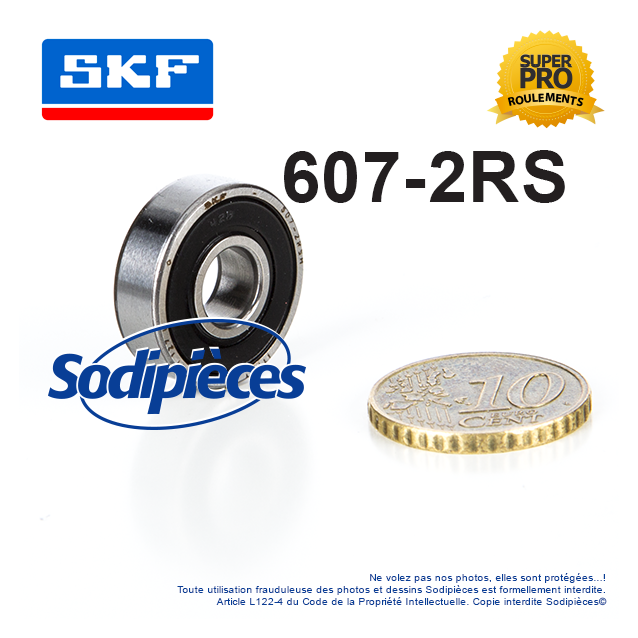 Roulement à billes 607-2RS SKF. Double étanchéité