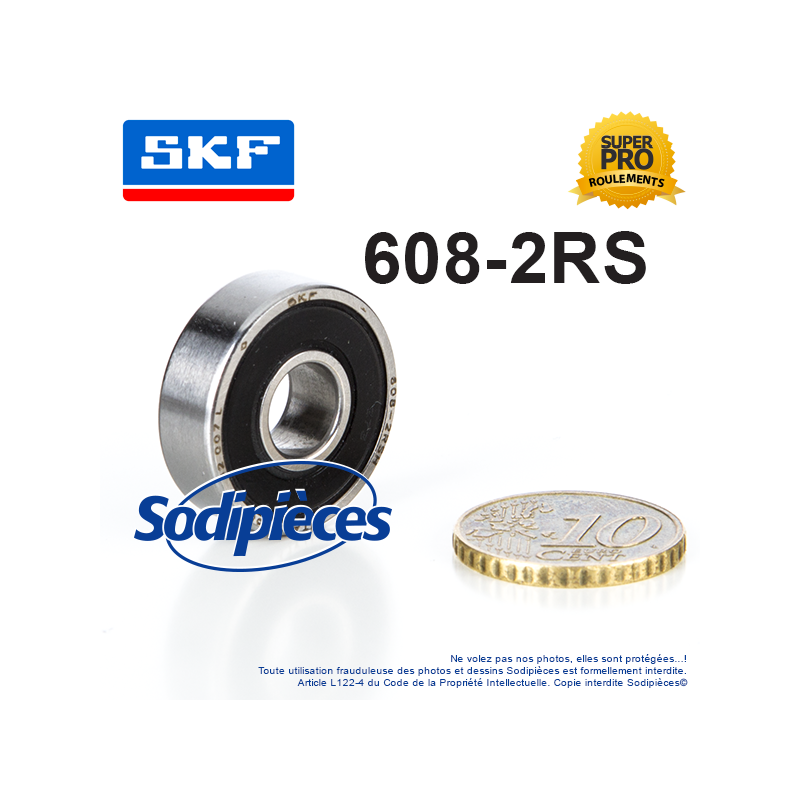 Roulement à billes 608-2RS SKF. Double étanchéité