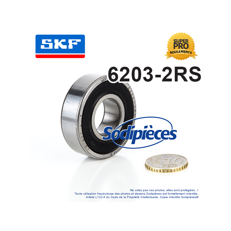 Roulement à billes 6203-2RS SKF. Double étanchéité