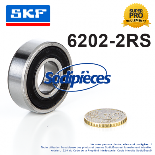 Roulement à billes 6202-2RS SKF. Double étanchéité