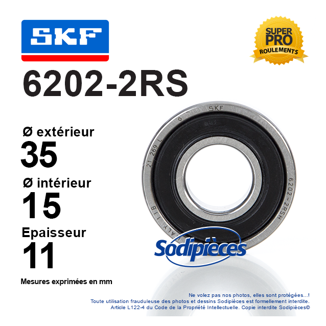 Roulement à Billes 6202 2RS SKF - Roulement étanche, Pour Charges Radiales Et Axiales Légères