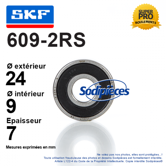 Roulement à billes 609-2RS SKF. Double étanchéité