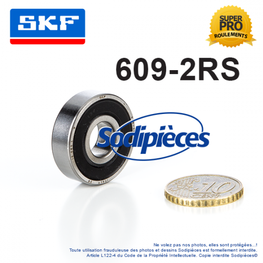 Roulement à billes 609-2RS SKF. Double étanchéité