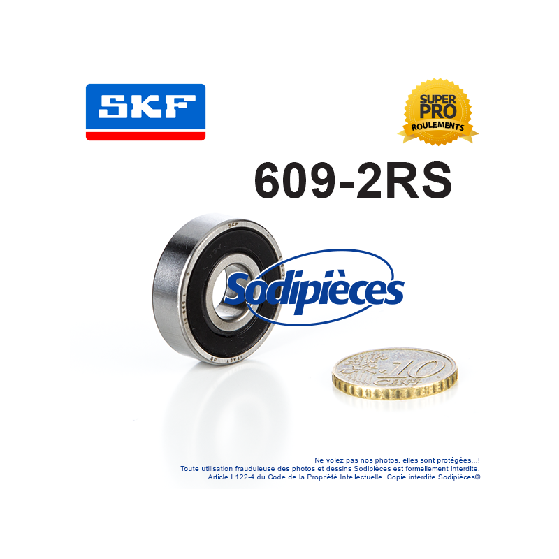 Roulement à billes 609-2RS SKF. Double étanchéité