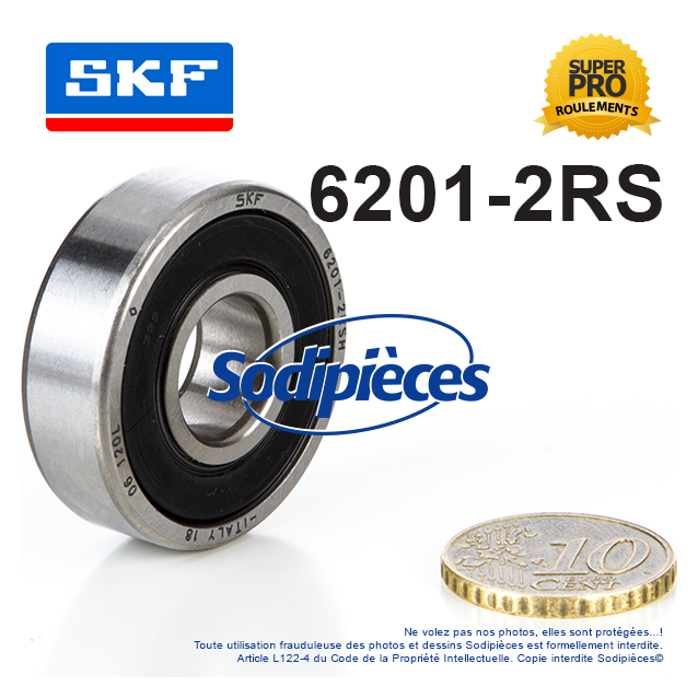 Roulement à billes 6201-2RS SKF. Double étanchéité