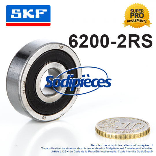 Roulement à billes 6200-2RS SKF. Double étanchéité