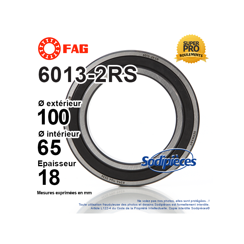 Roulement à billes 6013-2RS FAG. Double étanchéité