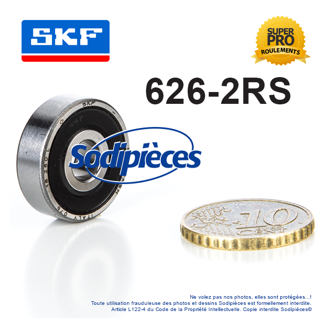 Roulement à billes 626-2RS SKF. Double étanchéité