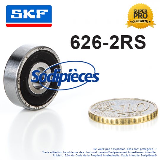 Roulement à billes 626-2RS SKF. Double étanchéité