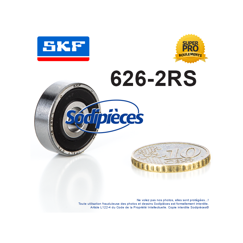 Roulement à billes 626-2RS SKF. Double étanchéité