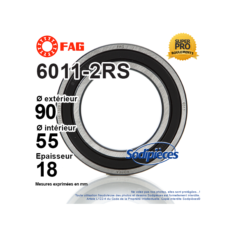Roulement à billes 6011-2RS FAG. Double étanchéité