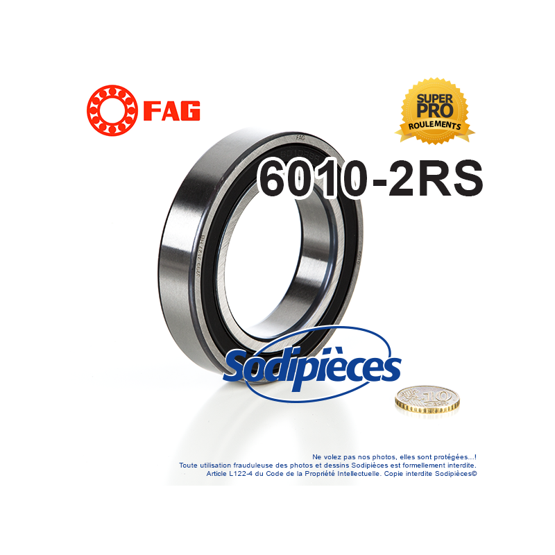 Roulement à billes 6010-2RS FAG. Double étanchéité