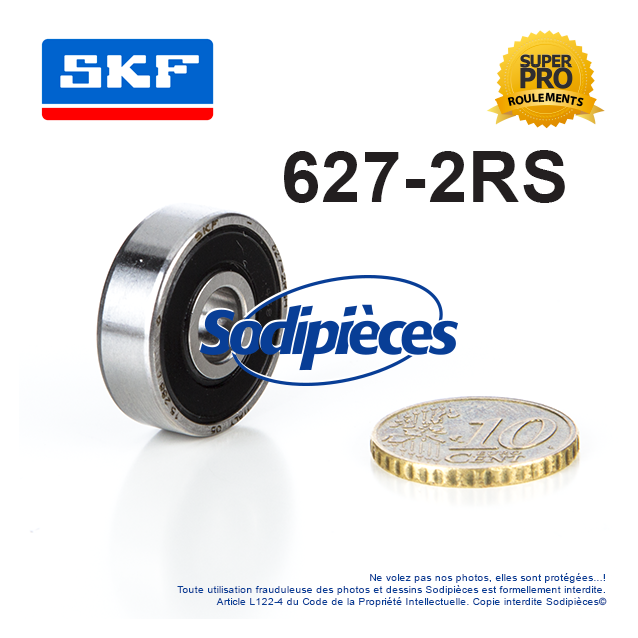 Roulement à billes 627-2RS SKF. Double étanchéité