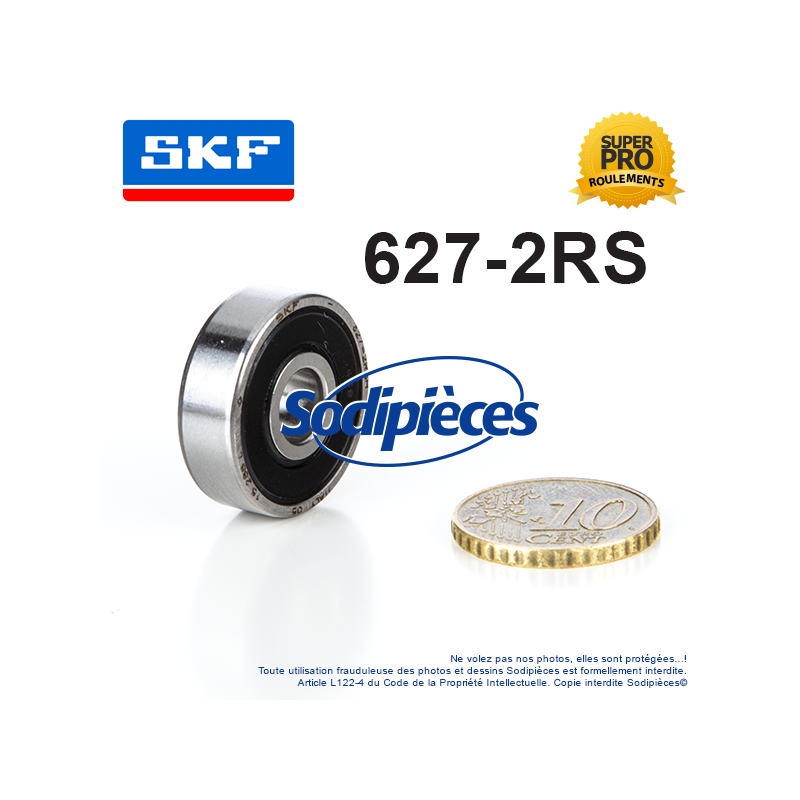 Roulement à billes 627-2RS SKF. Double étanchéité