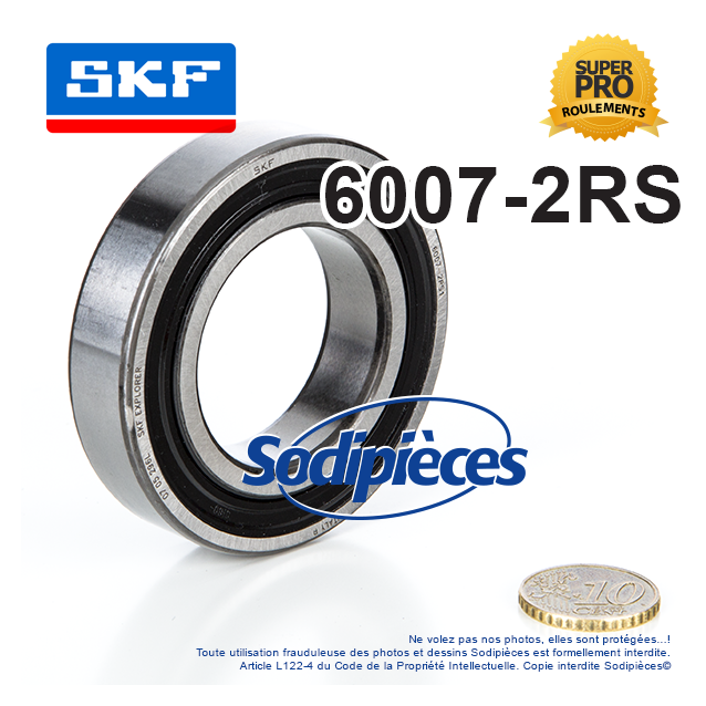 Roulement à billes 6007-2RS SKF. Double étanchéité