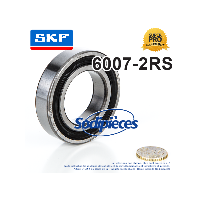 Roulement à billes 6007-2RS SKF. Double étanchéité
