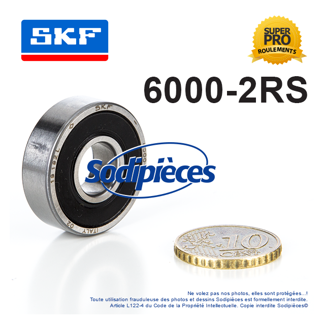 Roulement à billes 6000-2RS SKF. Double étanchéité