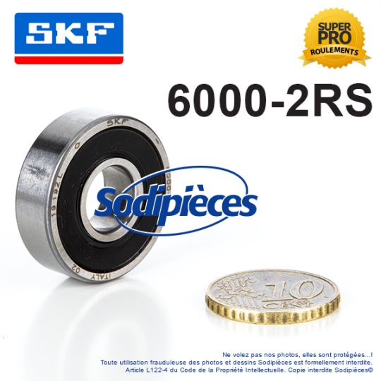 Roulement à billes 6000-2RS SKF. Double étanchéité