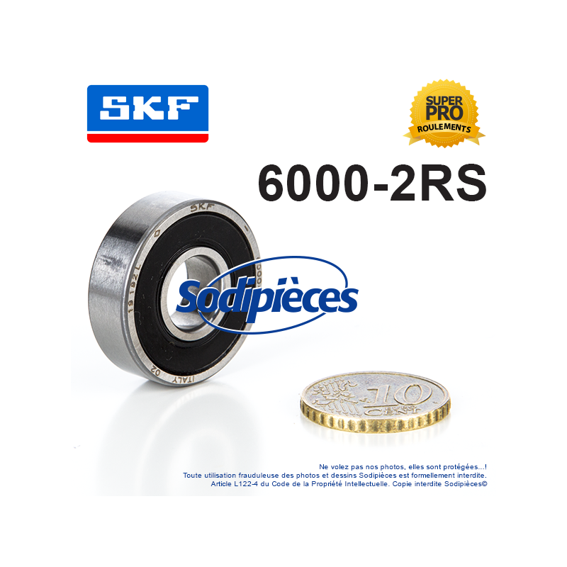 Roulement à billes 6000-2RS SKF. Double étanchéité